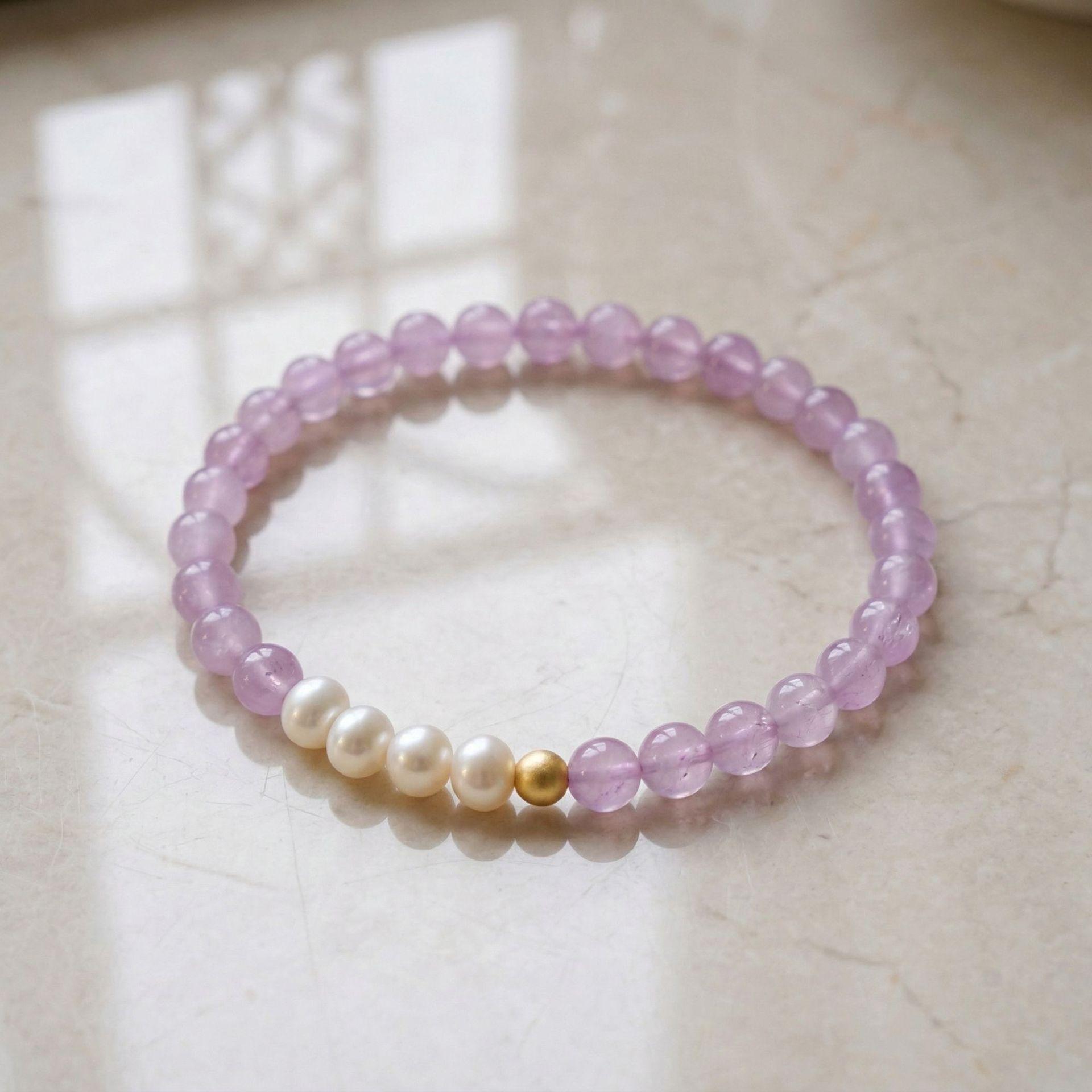 Mingtai Jewelry Natural Crystal Amethyst Gray Pearl Bracelet as a Gift for Girlfriend