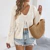 Women's Casual Color Openwork Lace-up Flared Sleeve Knitted Cardigan Top
