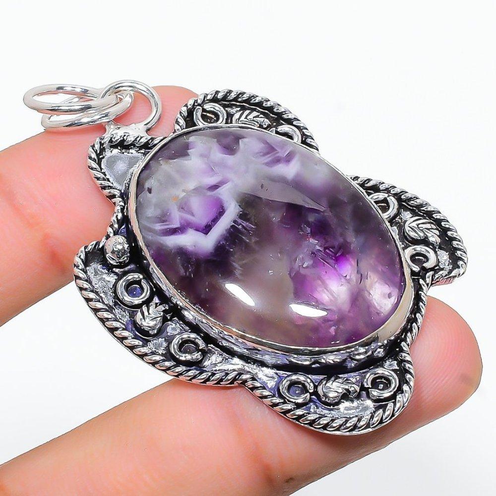 Chevron Amethyst Gemstone Handmade 925 Sterling Silver Gift Pendant 2.36" V4t22