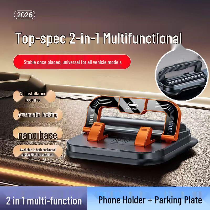 2-in-1 Rotatable Car Phone Holder & License Plate Mount - Adhesive, Anti-shake, Multifunctional Dashboard Navigation.
