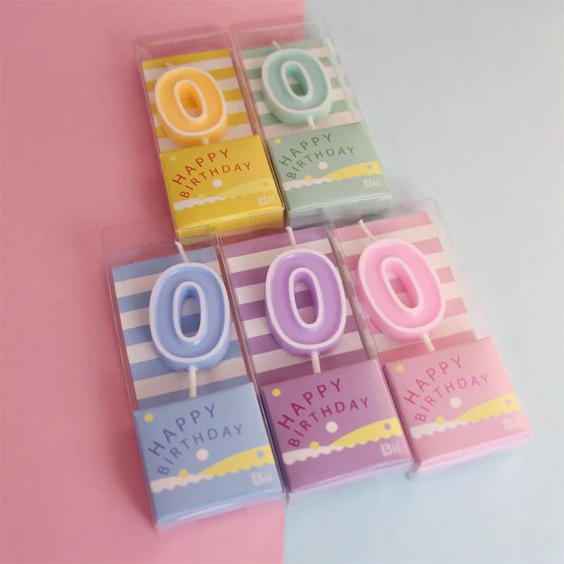 Pink Macaron Candy Color 0-9 Birthday Party Cake Decoration Baking Plug-in Creative Age Digital Candle