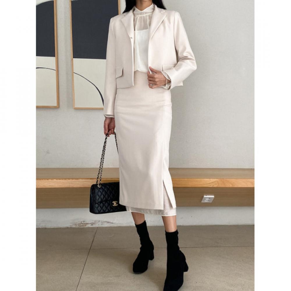 Shop   Women Collar Neck Blazer Jacket Ivory Siu Wjk 3849