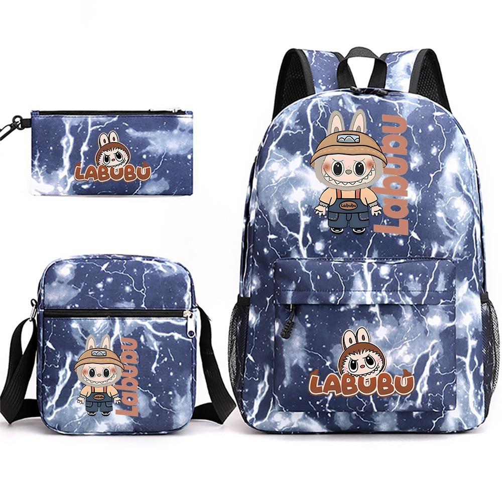 Labubu Surrounding Primary and Secondary School Students Fashion Backpack Casual Schoolbag Three-piece Set