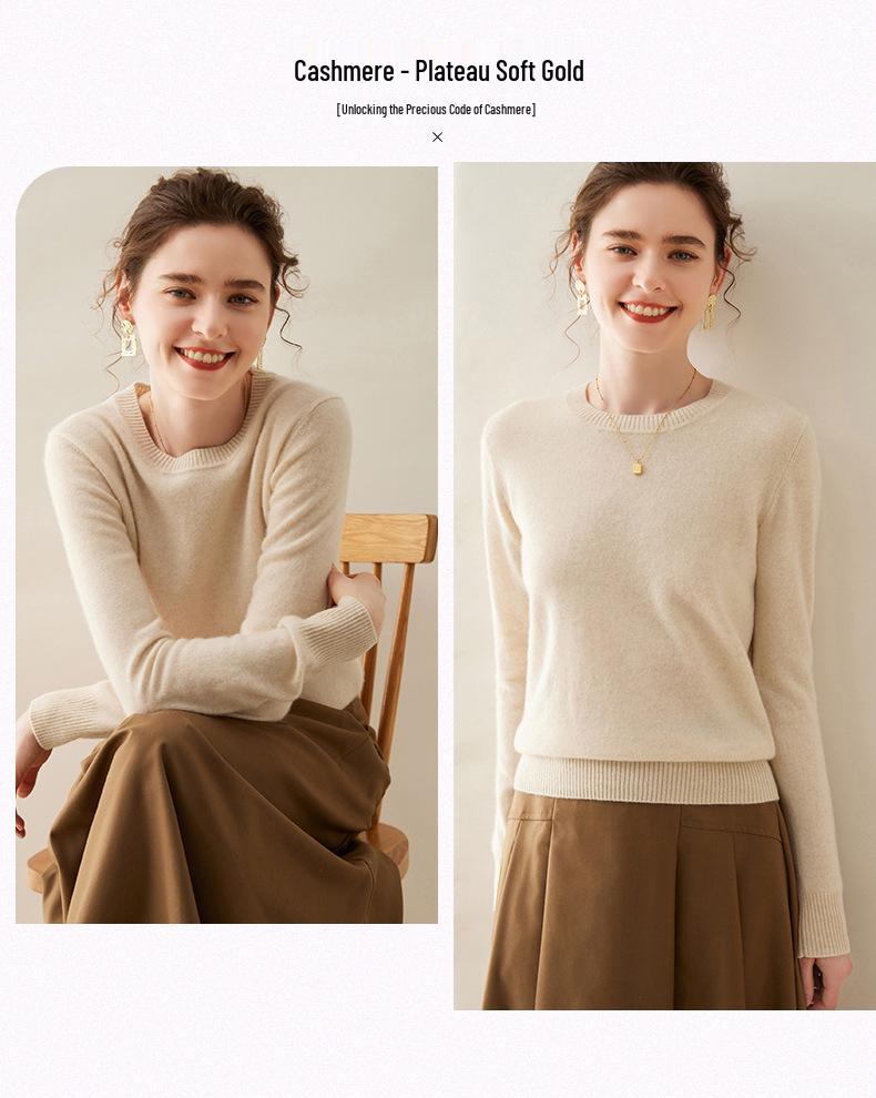 Women's Soft Cashmere Sweater - Warm, Casual Knit, Long Sleeve, Round Neck, Perfect for Autumn/Winter