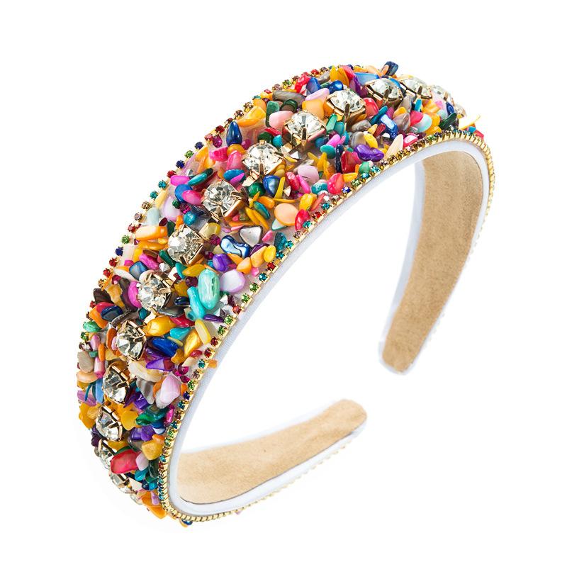 Trendový design vlasového pásku Drcená tyrkysová vykládaná diamantovou tkaninou se širokým okrajem Candy Color Čelenka Univerzální pokrývky hlavy