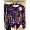 Women's elegant long sleeves, Christmas starry sky, elk and snowflake print, round neck bottoming shirt, perfect for daily commuting