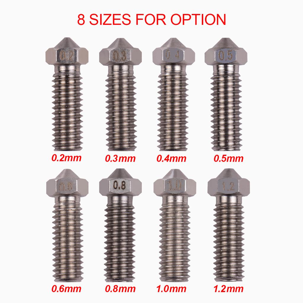 3pcs 3D Printer Extruder Stainless Steel Volcano Nozzle M6 Thread Printer Head 0.4mm Output for