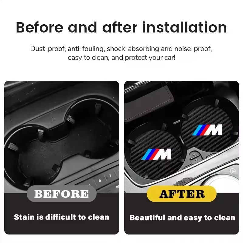 2Pcs Car Leather Coaster Mat Anti-slip Water Cup Pad For BMW M Performance E46 E90 E60 F20 X1 F10 F30 X3 E70 E39 E36E87 Sticker hkvr74