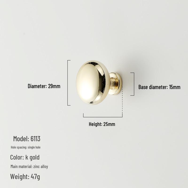 American Minimalist Zinc Alloy Single Hole Handle for Drawer, Shoe Cabinet, Wardrobe - Bright Silver/Gold Finish
