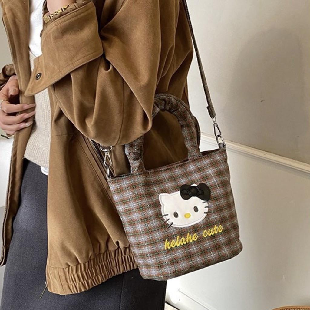 Hello Kitty Canvas Crossbody Bag With Padded Compartments For Casual Outings
