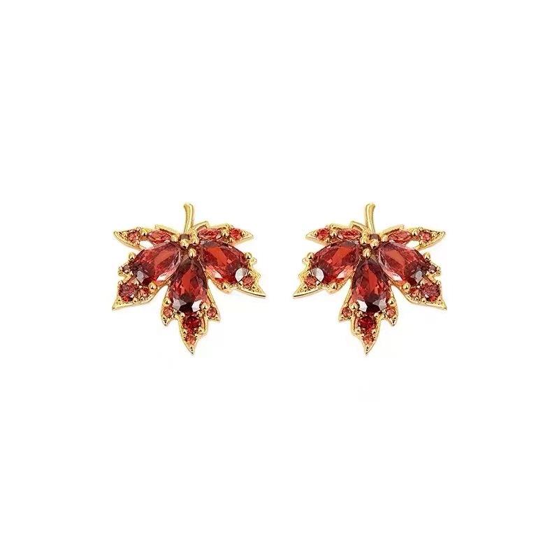 

18k Gold Double Maple Leaf Stud & Ear Cuff Earrings for Women
