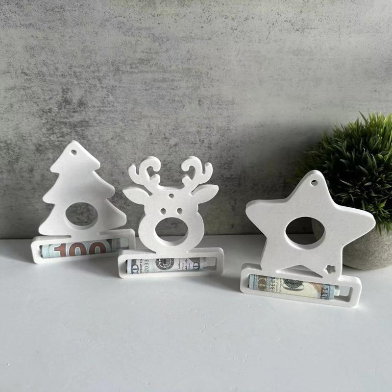3Pcs Christmas Silicone Money Holder Moulds for Money Holder, Christmas Themed Pendant Molds with Hole for Epoxy Resin