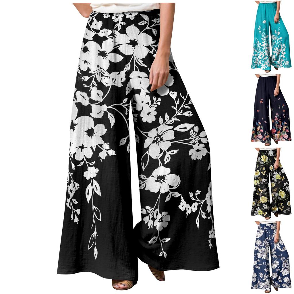 Women's 9-pant Casual Loose High Waist Cotton Linen Wide Leg Long Pants With Pockets