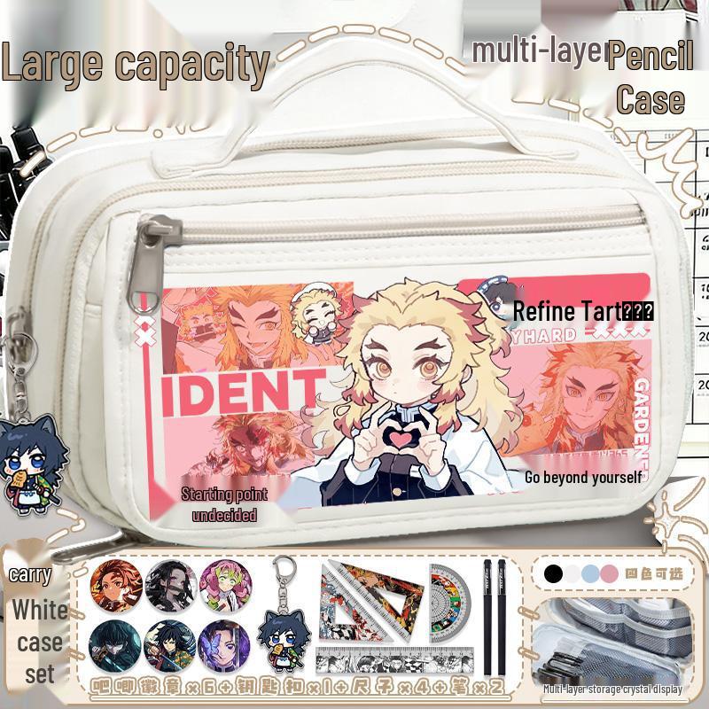 Demon Slayer Mehrschichtiger Federmäppchen - Nezuko, Shinobu, Mitsuri, Muichiro Design, Große Kapazität für Grundschüler