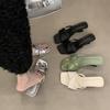 New Chinese-style slope heel cool slippers, outside fairy shoes, new square head with skirt temperament sandals in summer 2025
