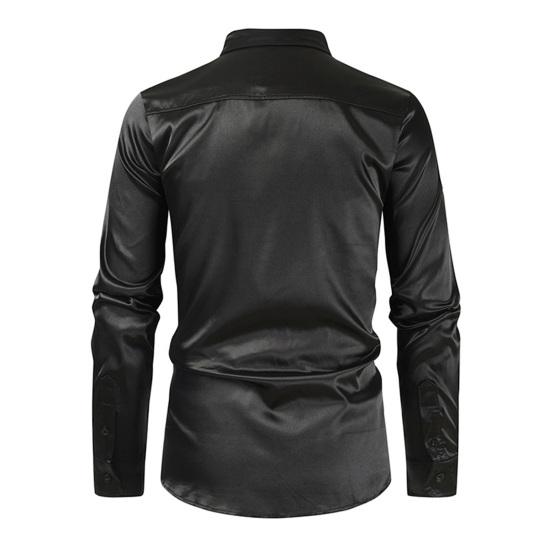 Spring Fall Men Shirt Sequin Smooth Surface Single-breasted Patchwork Turn-down Collar Cardigan Long Sleeves Cosplay Club Dance Party Top