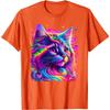 T-shirt Grafica Ritratto Gatto Psichedelico al Neon Girocollo Traspirante in Cotone da Uomo