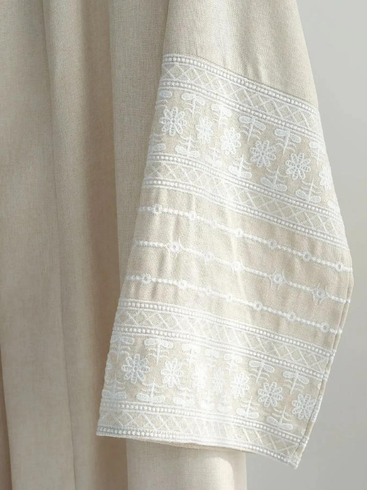 Fashion Embroidery Kimono Oversized Muslim Robe Syari Female Full Length Muslim Outerwear Worship Service Abaya With Belt Wy1946