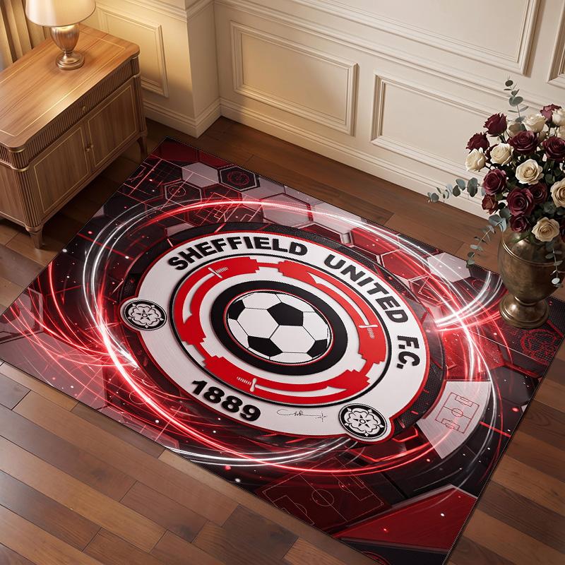 Sheffield United Football Print Crystal Velvet Rug, Comfortable Water Absorbent Non Slip Indoor Floor Carpet