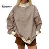 Sporty Workout Tops Women Mock Neck Striped Sweatshirt, Oversized Long Sleeve Pullover Top for Fall, Casual Half Turtleneck Shirt with Ribbed Cuffs