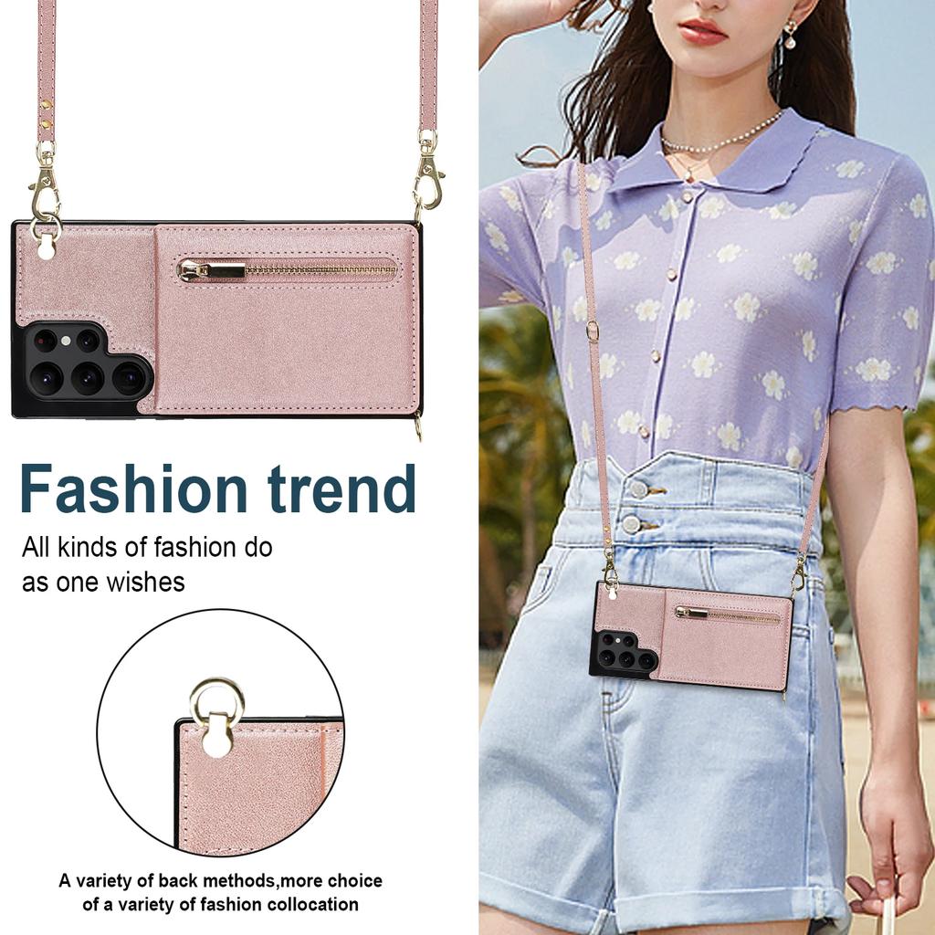 Portemonnee met Rits Crossbody Lanyard Hoesje Voor Samsung Galaxy S24 S25 Ultra S22 S21 Note20 S20 S23 Plus 5G Standaard Kaartsleuf Hoes