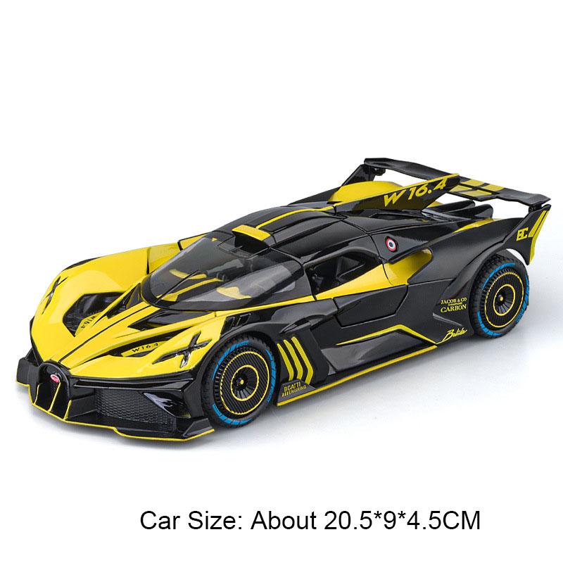 1:24 Scale Tourbillon Bolide Car Model Toy Sound Light Pull Back Doors Opened Sports Cars Spray Miniature Models Collection Gift