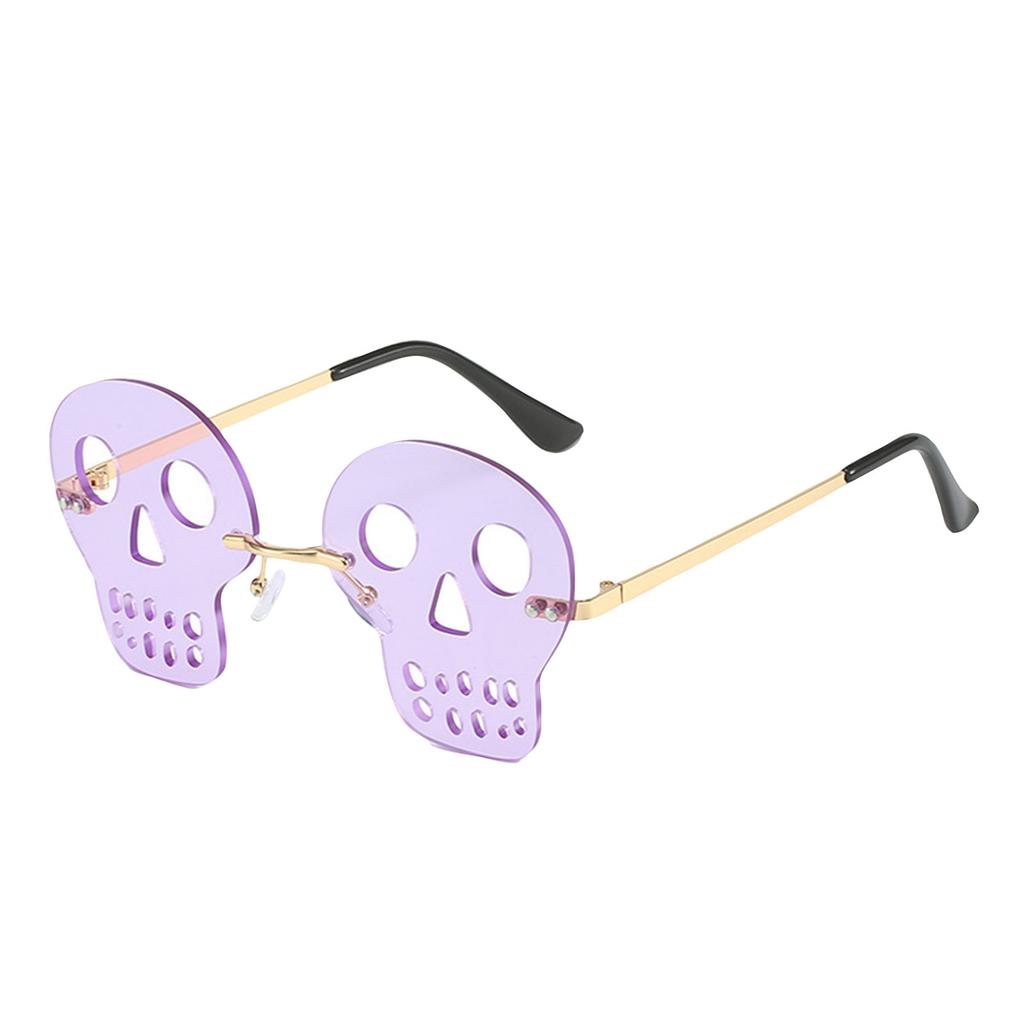 Rimless Halloween Skulls Sunglasses, Festival Skulls Glasses For Women Men