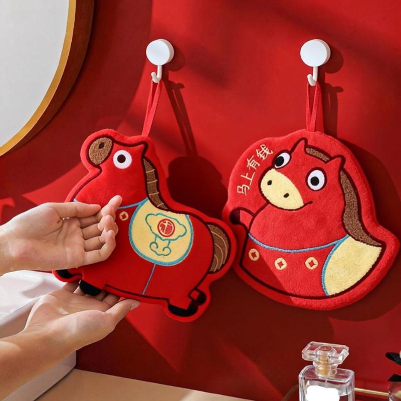 Cute Hanging Horse Hand Towel Absorbent Kitchen Bathroom Towel Soft Thick Kids Cartoon Washcloth