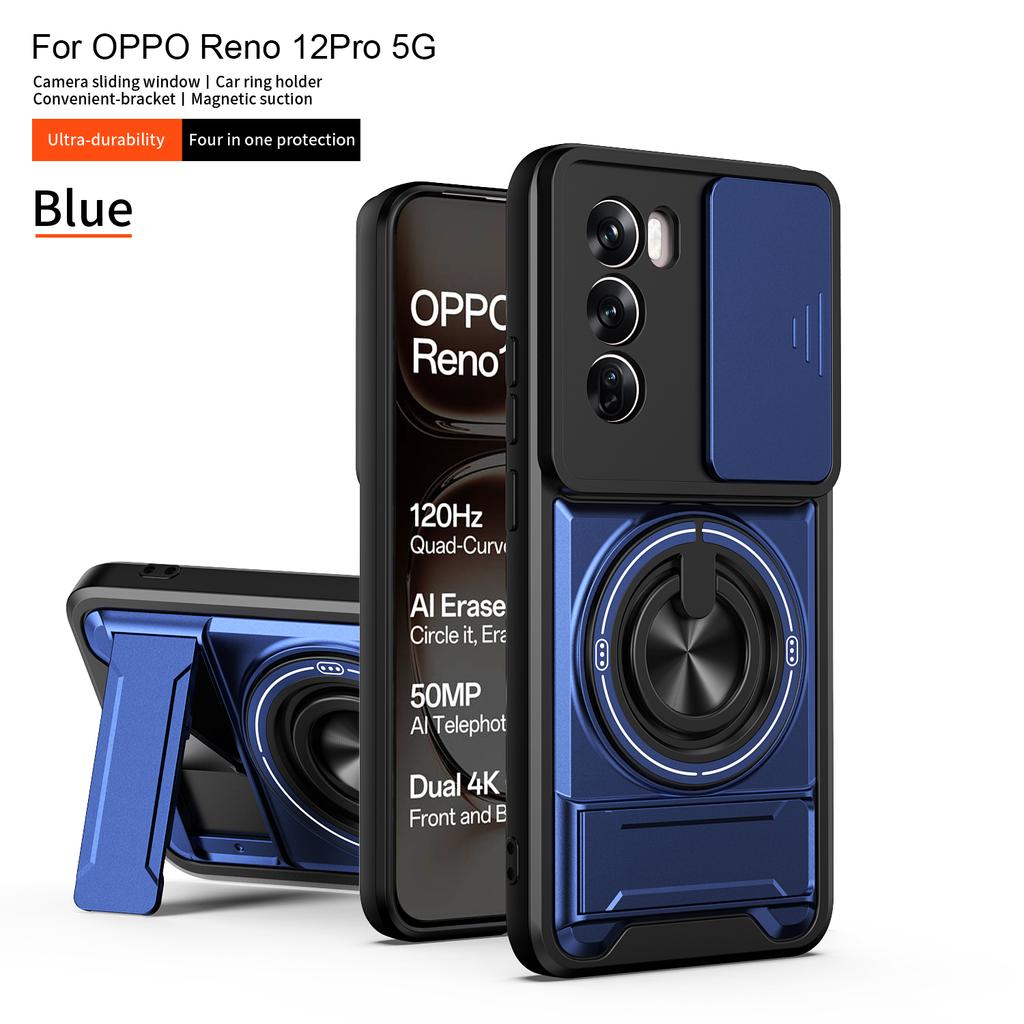 Für OPPO Reno 12 Hülle Oppo Reno12 Pro 5G Cover Handyhülle Magsafe Magnetischer Klapphalter Militärische Panzerung Kamera Schutzhülle