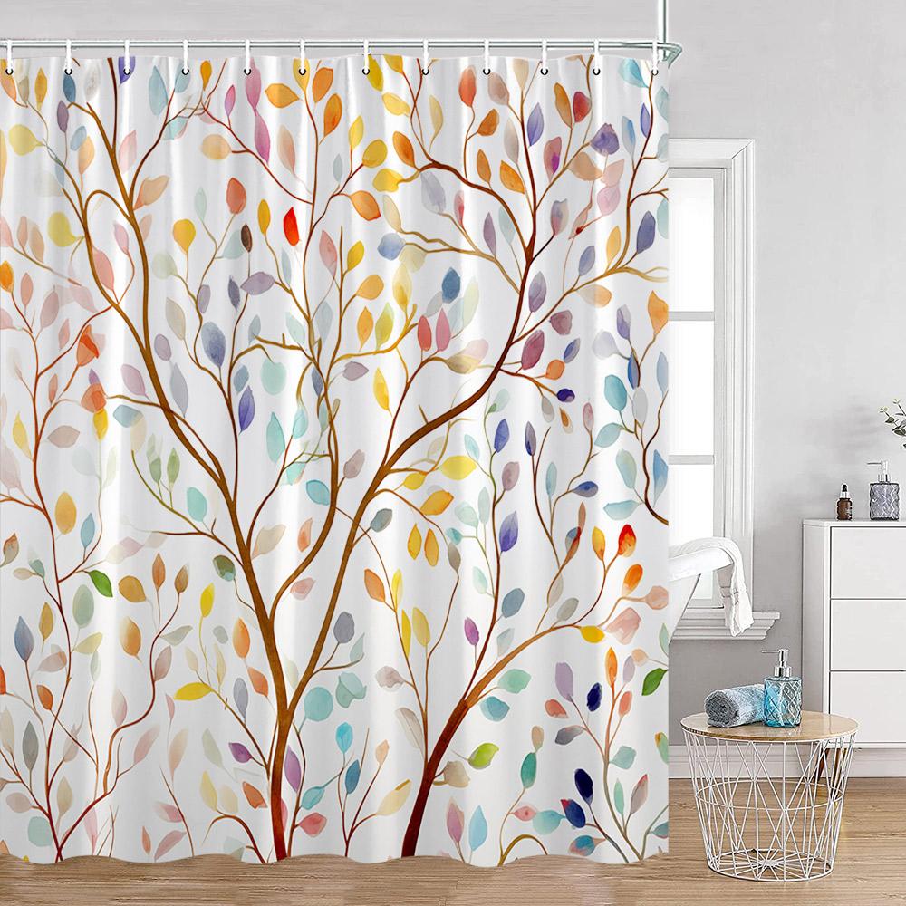 Jahreszeiten Baum Ölgemälde Duschvorhänge Fantasy Baum Wald Bunt Aquarell Blätter Badezimmervorhang Polyester Badezimmerdeko
