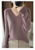 Women's V-Neck Cashmere Sweater - Slim Fit Long Sleeve Knitwear, Korean Style for Spring & Autumn