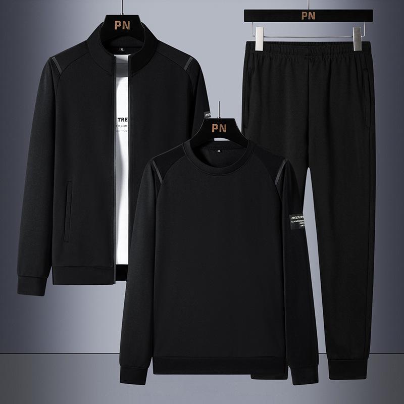 

Мужской спортивный комплект для бега, модный повседневный комплект из трех предметов: кардиган + свитер + брюки M чёрный
