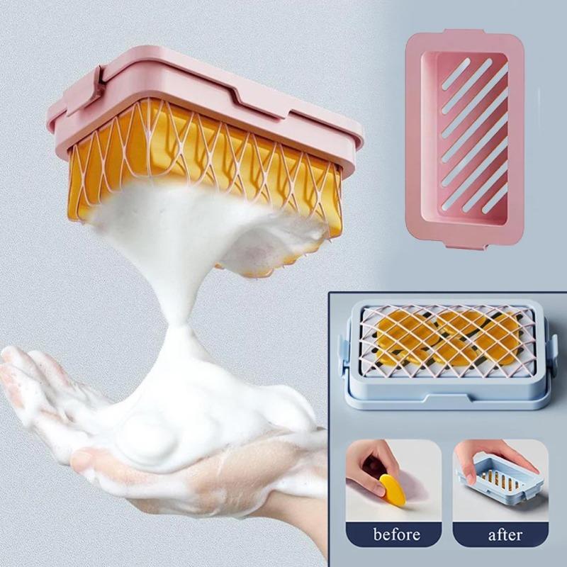 High-elasticity Mesh Soap Foaming Box Multi-functional Laundry Soap Box Without Hand Rubbing Anti-slip Draining Soap Storage Box