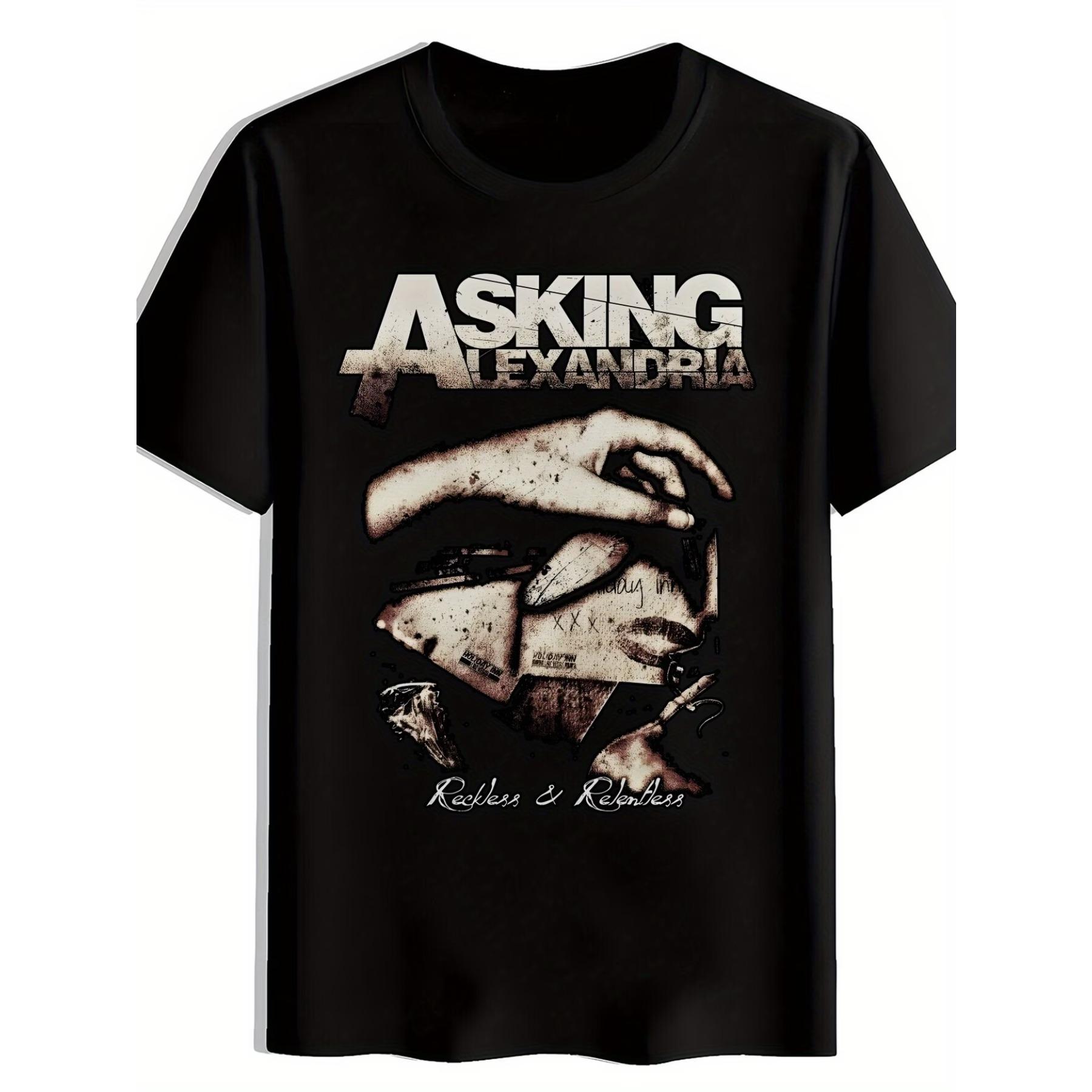 Asking Alexandria, Een Britse Metalcore Band, Rock Muziek, Zomer, Bedrukte T-shirts, T-shirts met Ronde Hals en Korte Mouwen M zwart
