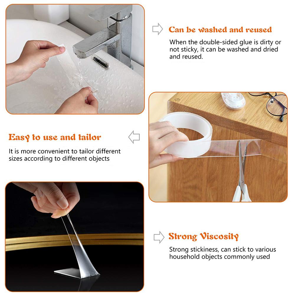 Nano Double Sided Tape Heavy Duty Washable Removable Traceless Nano Gel Grip Mounting Tape for Home Office Fix Carpet Mats 2CM*2 Meters/6.56FT