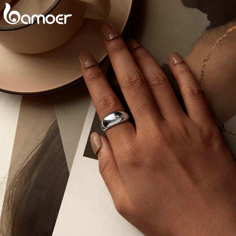 BAMOER 925 Silver Chunky Rings for Women Adjustable Bold Thick Statement Rings for Women Minimalist Rings