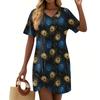 Women's Summer Casual Feather Printed Hem Knotted Short Sleeve Dresses