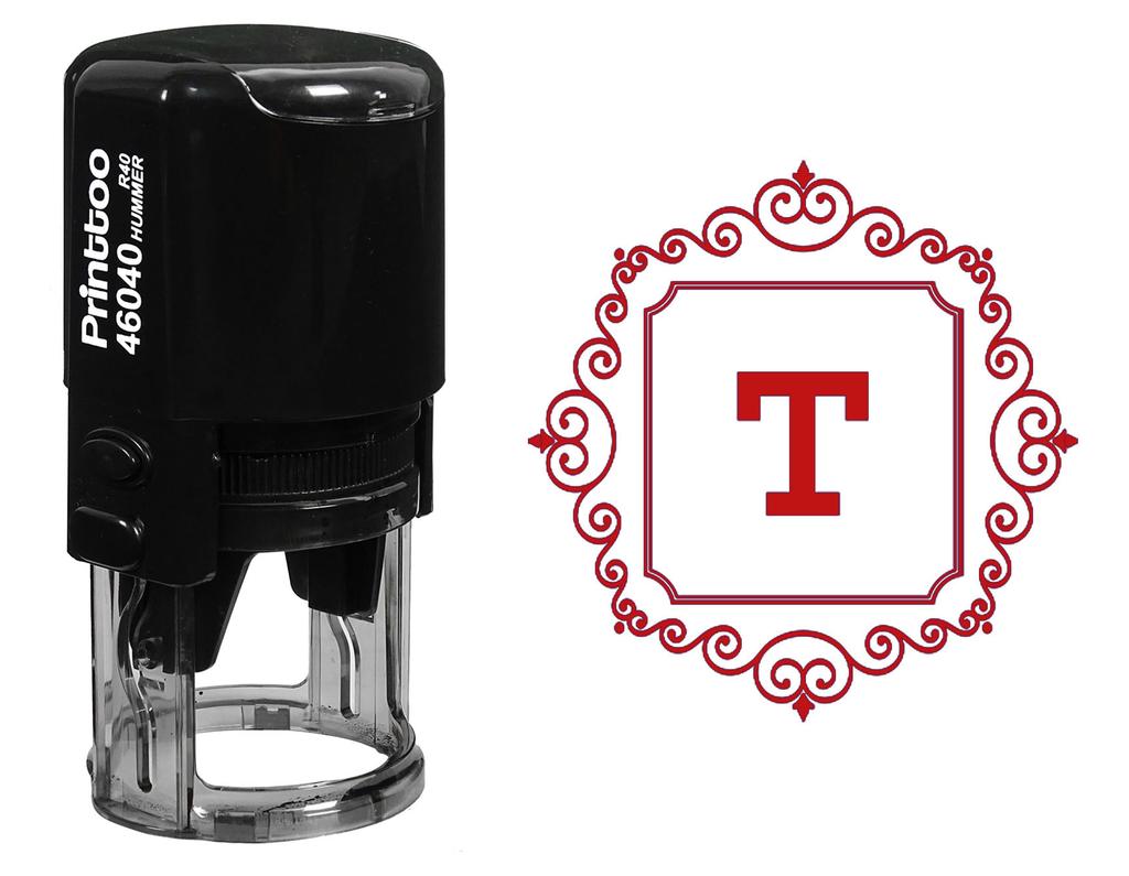 Printtoo Office Stationary Square Swirl Border T Alphabet Monogram Initial Self Inking Rubber