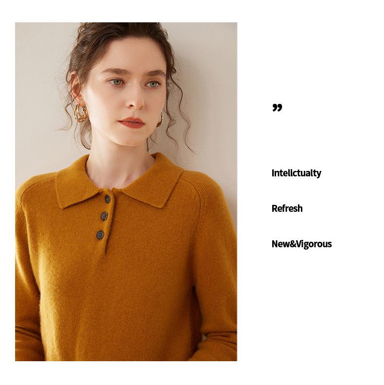 Women's 2024 Autumn/Winter Cashmere Polo Neck Half-Button Loose Slimming Pullover Sweater