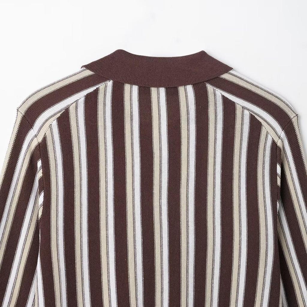 Spring 2025 Women's European & American Striped Knit Polo Cardigan