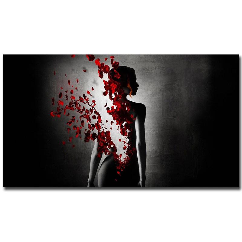 

Красная бабочка обнаженная женщина абстрактный холст искусство черно-белый постер печать настенный декор для украшения дома 20x30cm No Frame