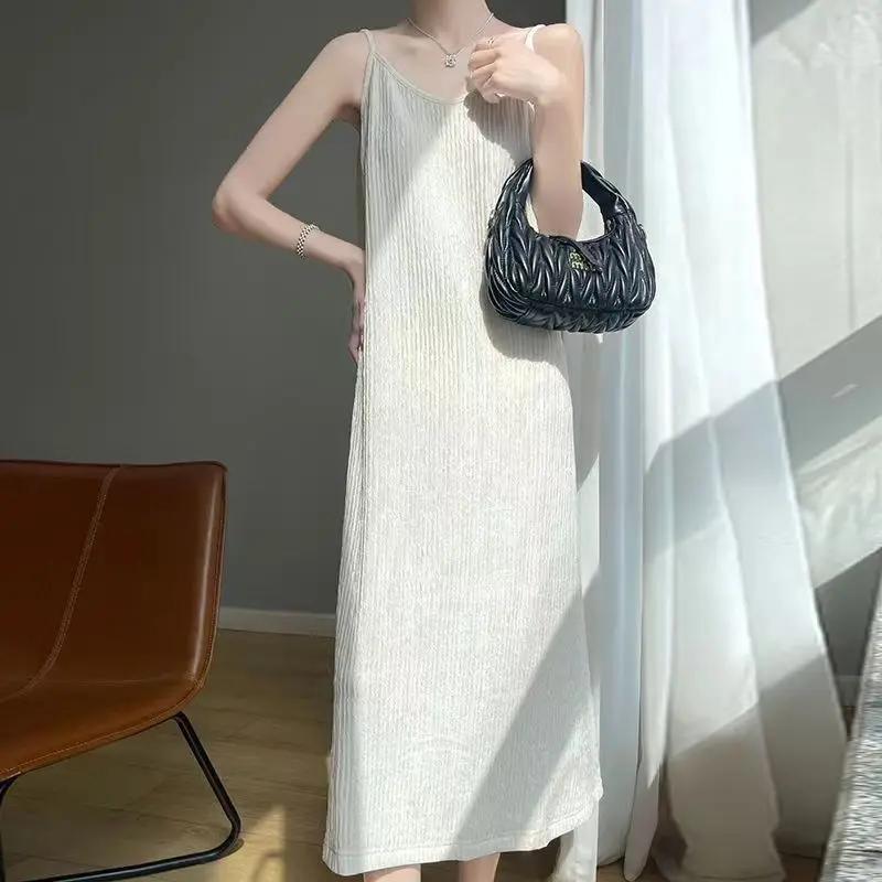 Summer Chiba Pleated Suspender Slimming Dress Women's Casual All-Match Loose Drooping Dress