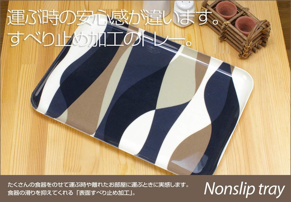 TATSU-CRAFT NR Lunch Tray, Large, Scandinavian Wave Blue, Non-Slip, Microwave-Safe, Stylish Plastic Tray, Available In Large and Small, Square and