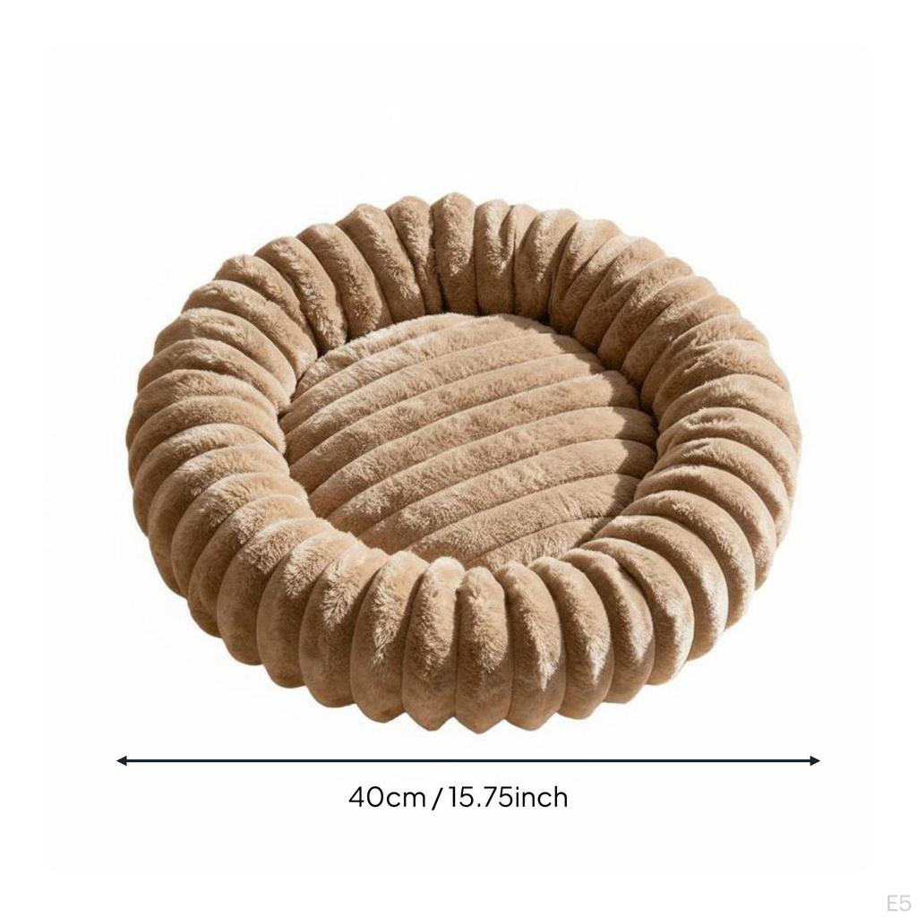 Round Soft Pet Bed Warm Donut Dog FourSeason Ribbed Lounger for Dogs, Cats Gray 40CM