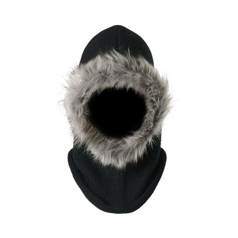 

2025 Faux Fur Brim Warmer Knitted Winter Hat Balaclava Man Woman Outdoor Cycling Sport Hood Headgear One Size чёрный