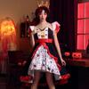 Halloween Costume Red Queen Poker Print Dress Alice in Wonderland Queen of Hearts Character Performance Dress