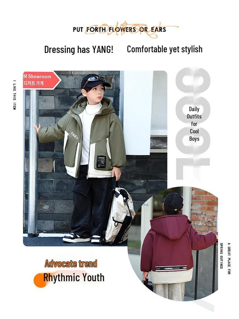 Children's Cotton Windbreaker: Boys' and Girls' Thick Hooded Autumn/Winter Jacket, 2025 New Style School Uniform for Middle & Big Kids