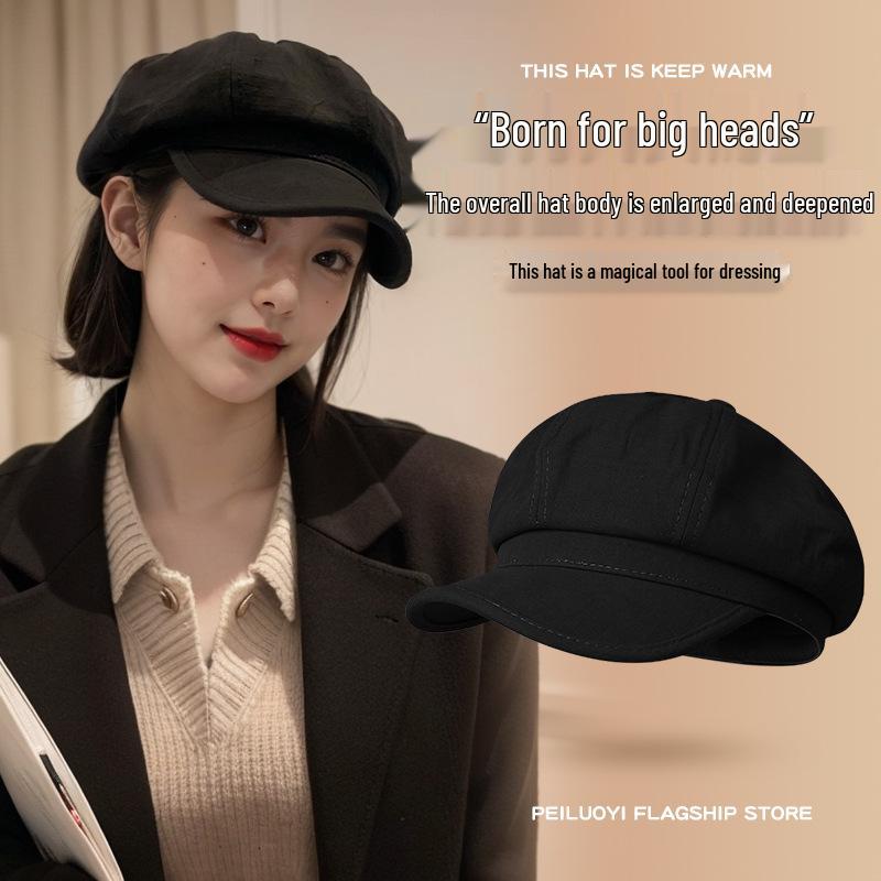 Women's British Style Octagonal Beret: Versatile Wool Painter Hat for Large Head, Slims Face, Duckbill Newsboy Cap for Autumn & Winter.