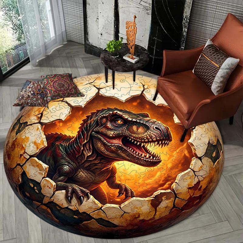 Dinosaur T-rex Round Area Rug,Carpet Rug for Living Room Bedroom Sofa Playroom Decor,Non-slip Floor Mat