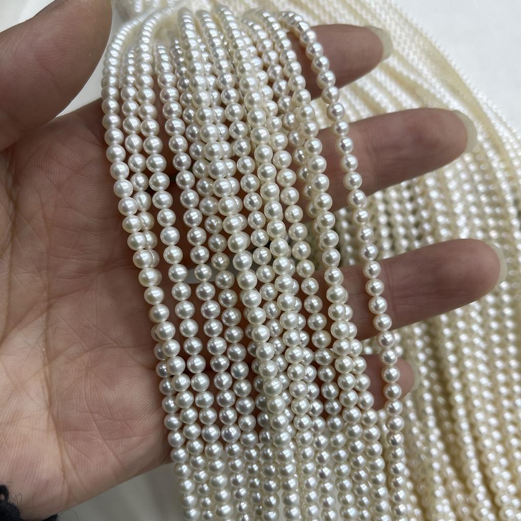 1 Strang, Weiße Natürliche Süßwasserperlen, 3,5-4,5 mm Handgefertigte Reiskornperlen zur Schmuckherstellung DIY Halskettenzubehör, Muttertagsbasteln 36 cm